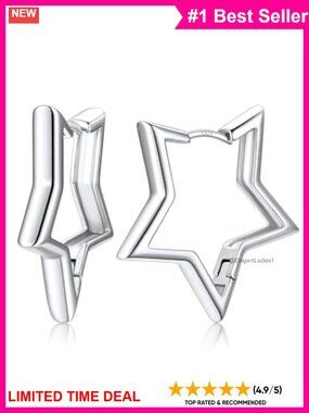 Star Heart Hoop Earrings 14K Gold Plated Small Huggies Women Jewelry